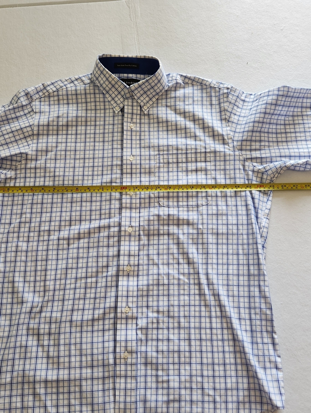 Paul Fredrick White Dress Shirt with Blue Check Size 17 X 37 - Picture 6 of 8